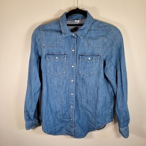 Old Navy Womens Pearl Snap Long Sleeve Denim Shirt XS Western